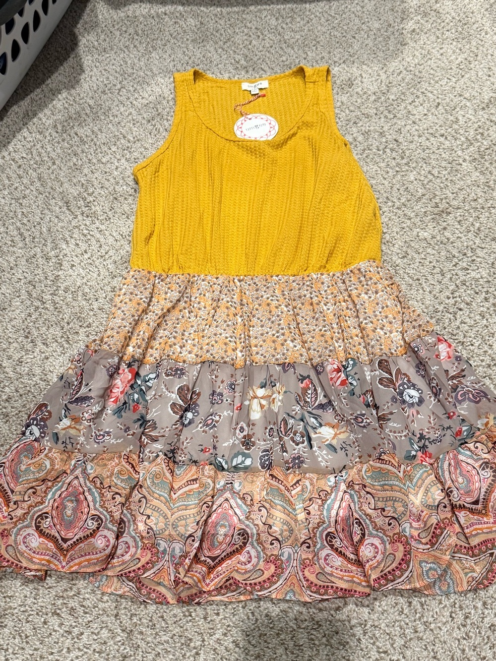 Umgee Yellow Tank with Multicolor Floral Tiered Skirt